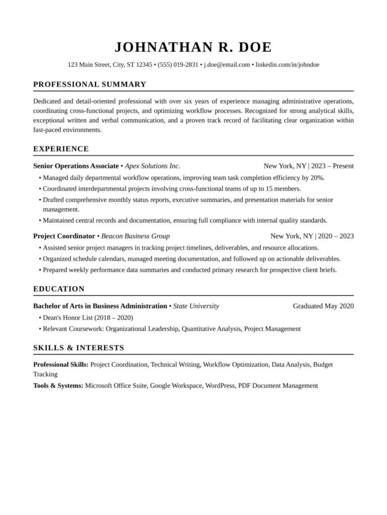 Modern resume template example with sidebar for skills and contact details